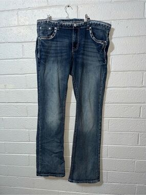 Gracie Women's 34 Waist Dark Blue Wash Bootcut Embellished Country Stretch Jeans
